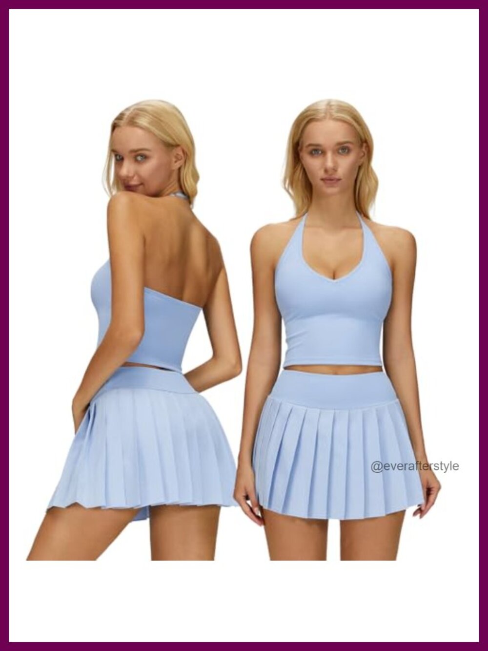 Halter Crop Tank & Pleated Tennis Skirt Set with Shorts Pockets